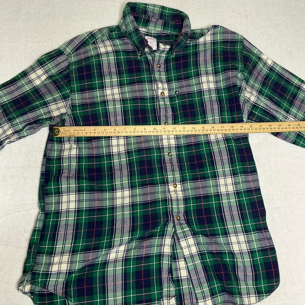 Brooks Brothers Plaid Button Down Shirt Men's Sz L Green Navy Regular Fit Cotton - Picture 4 of 7